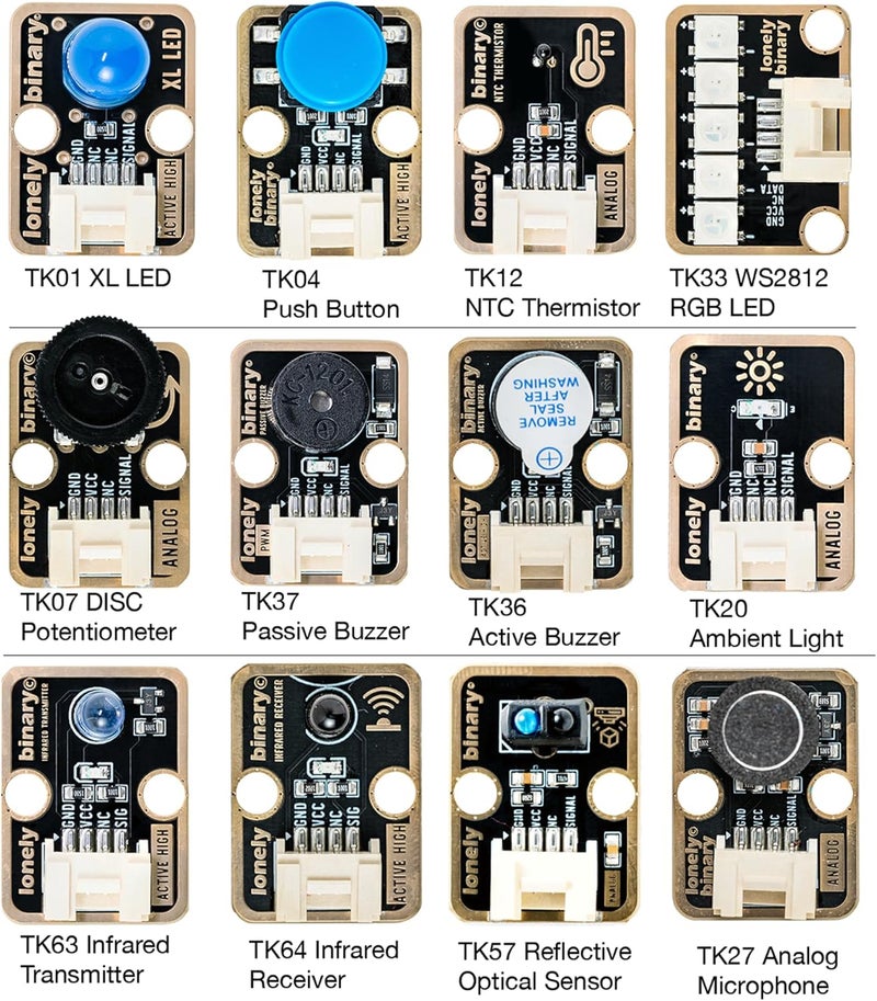LONELY BINARY طقم بدء TinkerBlock ESP32-S3 – لوحة تطوير ESP32-S3 WiFi و Bluetooth بسعة 16MB فلاش، لوحة توسيع S3، 12 مستشعرات معيارية قابلة للتوصيل والتشغيل – متوافقة مع Arduino IDE و ESP-IDF - Image 3